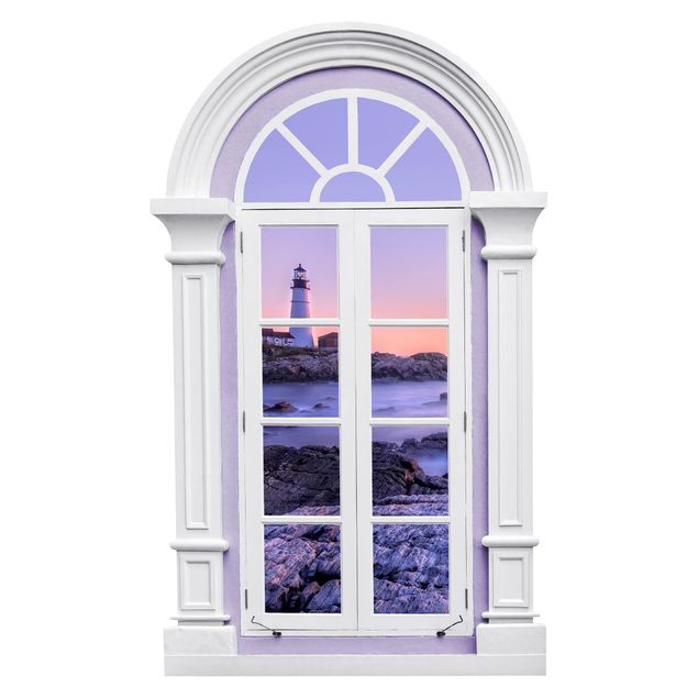 Wall stickers 3d Window Mediterranean Lighthouse In The Morning