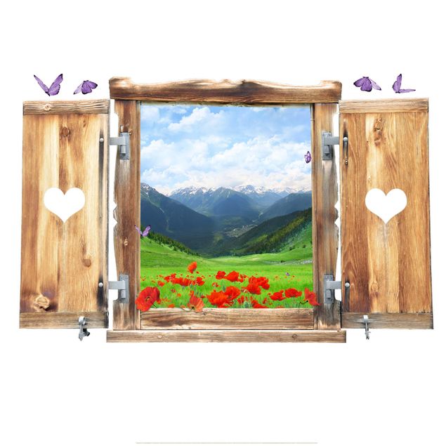 3d wall art stickers Window With Heart Alpine Meadow