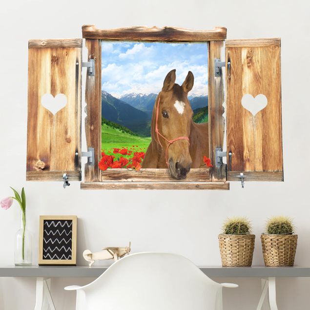 Kitchen Window With Heart And Horse Alpine Meadow