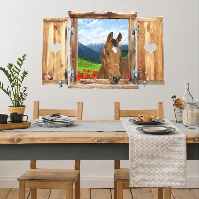 Wall stickers horse Window With Heart And Horse Alpine Meadow