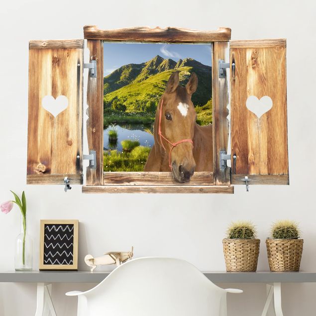 Kitchen Window With Heart And Horse Looking Into Defereggental