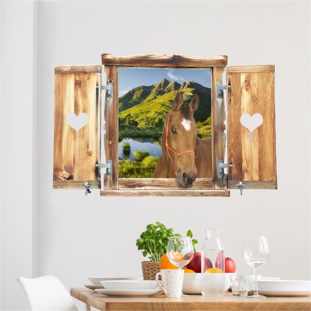 Wall stickers horse Window With Heart And Horse Looking Into Defereggental