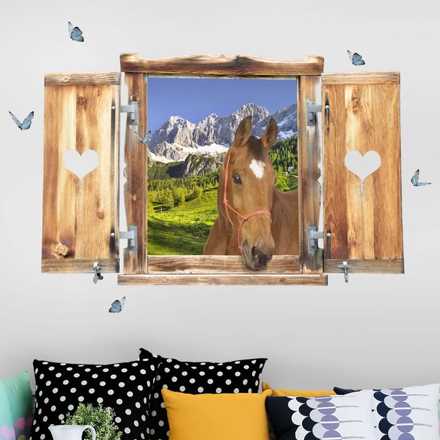 Kitchen Window With Heart And Horse Styria Alpine Meadow
