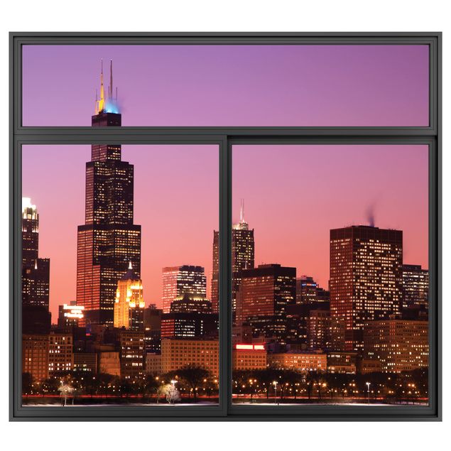Kitchen Window Black Chicago Skyline