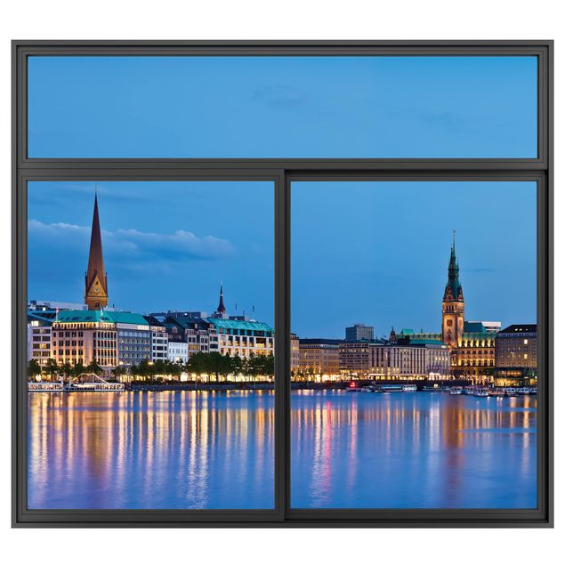 Kitchen Window Black Hamburg Skyline