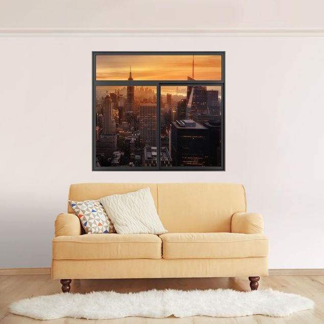 Wall stickers city ​​names Window Black Manhattan Skyline  Evening