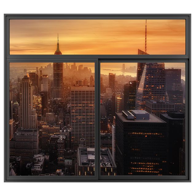 Kitchen Window Black Manhattan Skyline  Evening