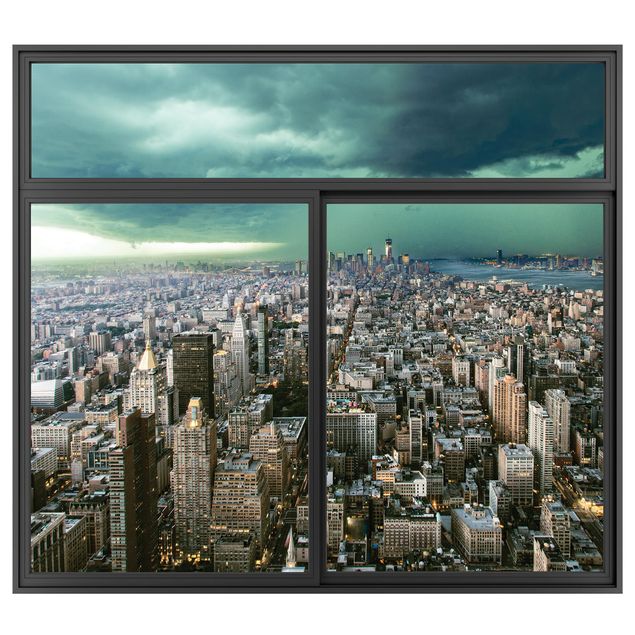Kitchen Window Black  Skyline New York In The Storm