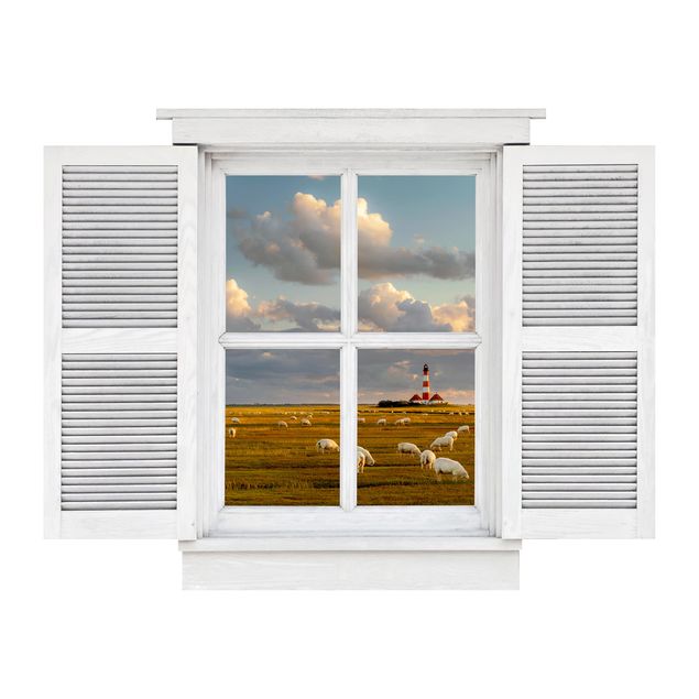 Wall stickers 3d Casement North Sea Lighthouse With Sheep Herd