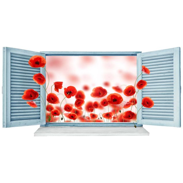 3d wallpaper sticker Poppy Field Window