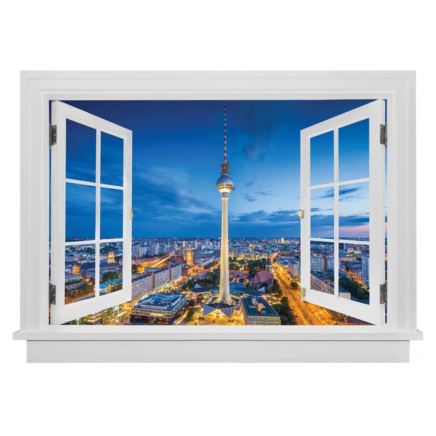 Kitchen Open Window Berlin Skyline At Night With Television Tower