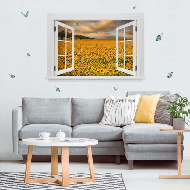 Floral wall stickers Open Window Field With Sunflowers