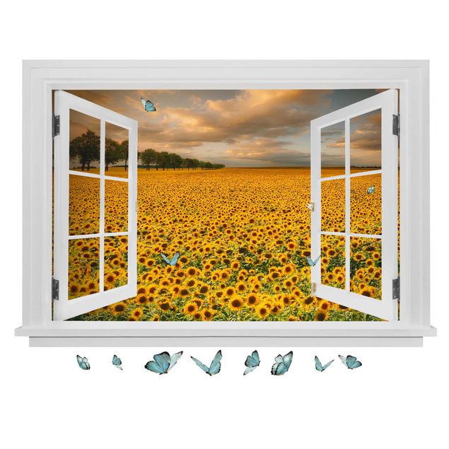 3d wall art stickers Open Window Field With Sunflowers