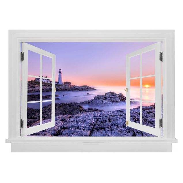 3d wall art stickers Open Window Lighthouse In The Morning