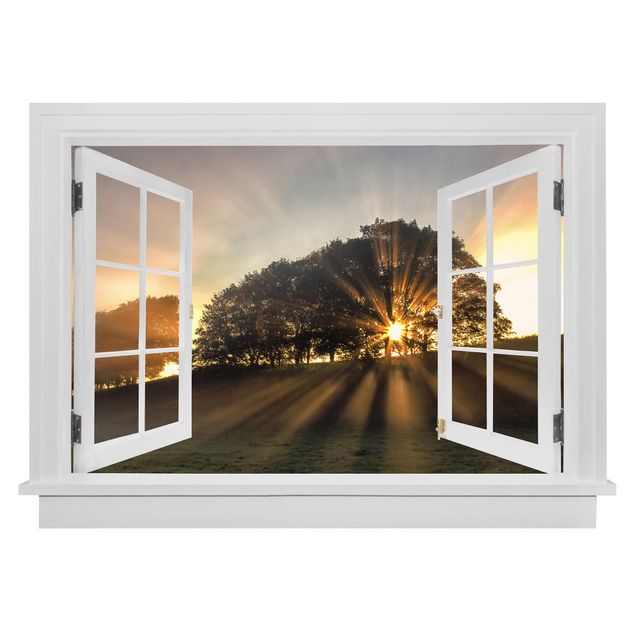 Sunset print Open Window Morning Mood With Small Deer