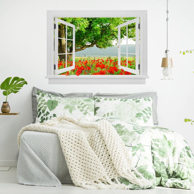 Wall stickers trees Open Window Summer Meadow With Flower Box