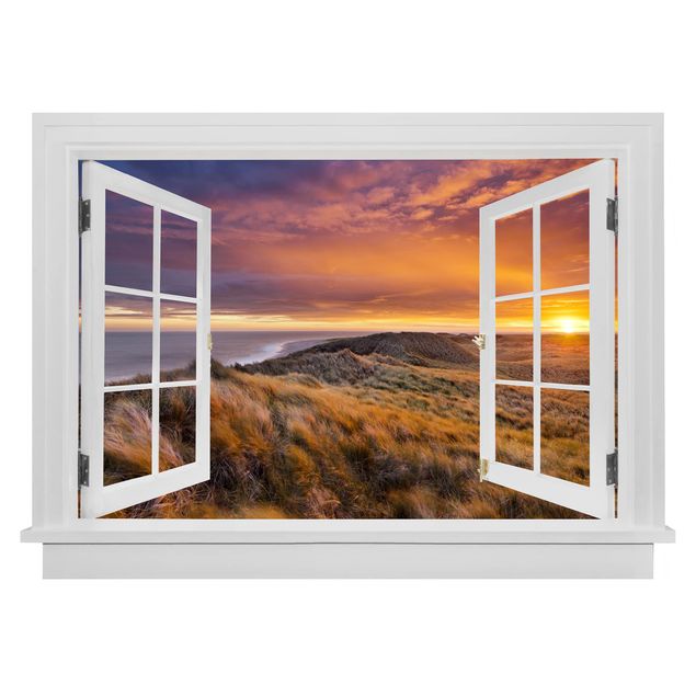 3d wallpaper sticker Open Window Sunrise On The Beach On Sylt