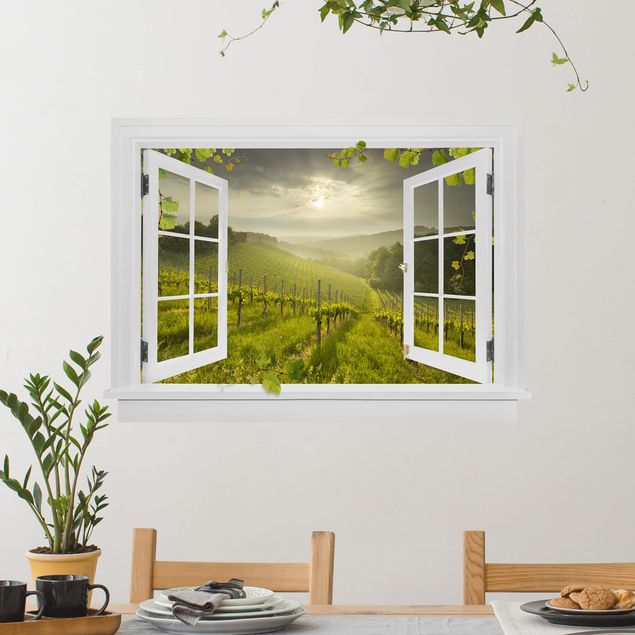 Kitchen Open Window Sun Rays Vineyard With Vines And Grapes