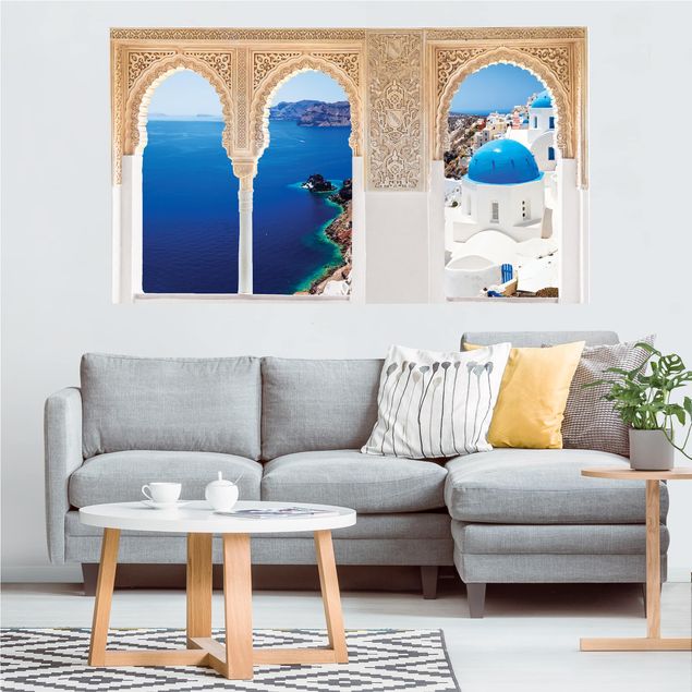 Wall stickers city ​​names Decorated Window View Over Santorini