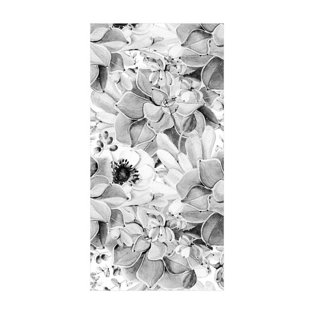 Modern rugs Watercolour Succulent With Flower In Black And White