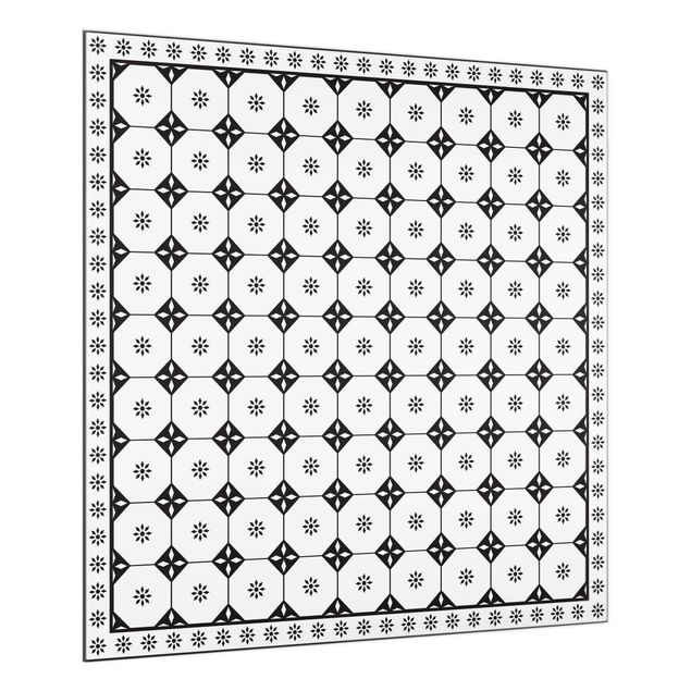 Patterned glass splashbacks Geometrical Tiles Cottage Black And White With Border