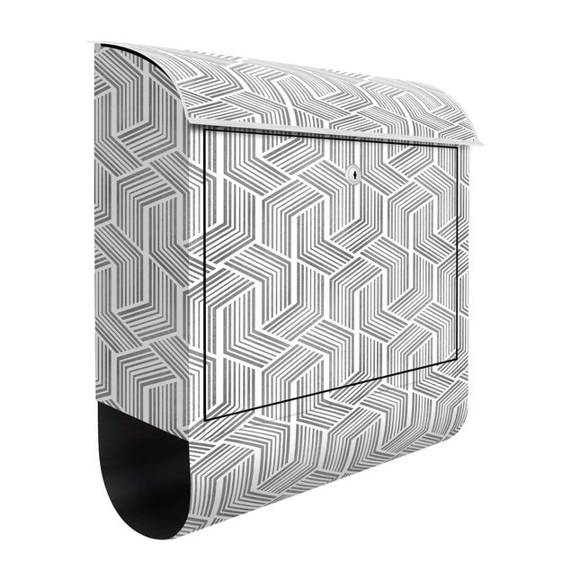Anthracite grey post box 3D Pattern With Stripes In Silver