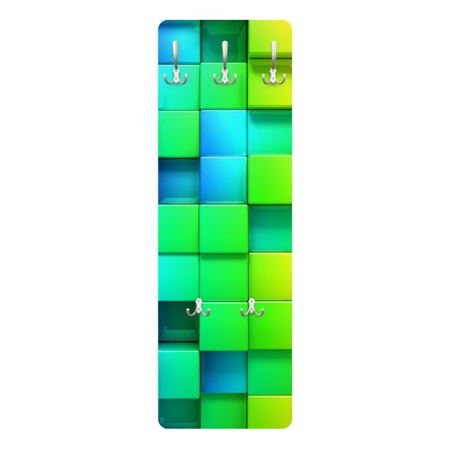 Wall mounted coat rack multicoloured 3D Cubes
