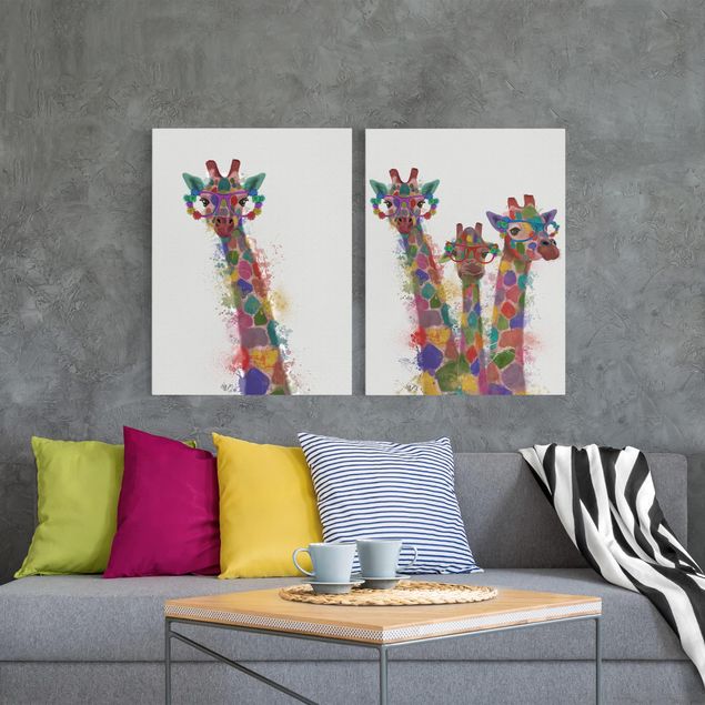 Giraffe canvas Rainbow Splash Giraffes Set I