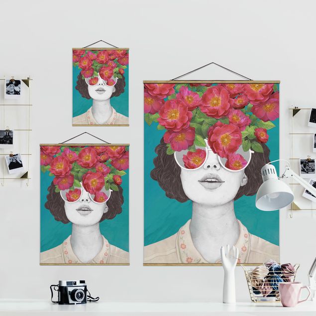 Laura Graves Art Illustration Portrait Woman Collage With Flowers Glasses