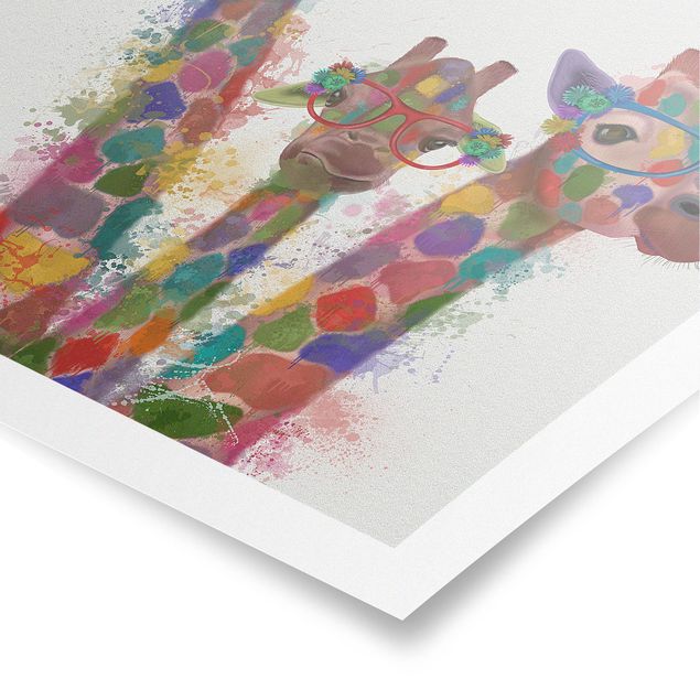 Prints modern Rainbow Splash Giraffe Trio