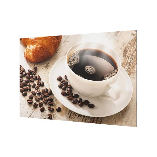 Glass Splashback - Steaming Coffee Cup With Coffee Beans - Landscape 2:3