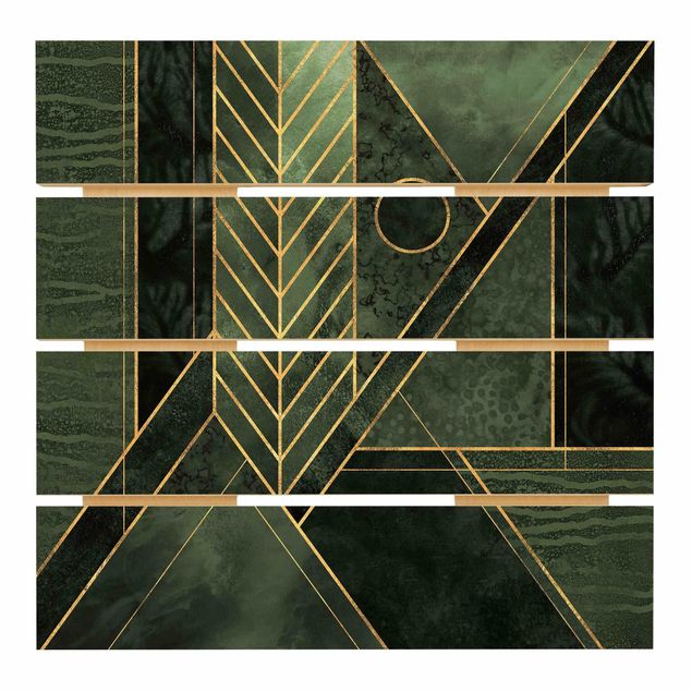 Wood photo prints Geometric Shapes Emerald Gold