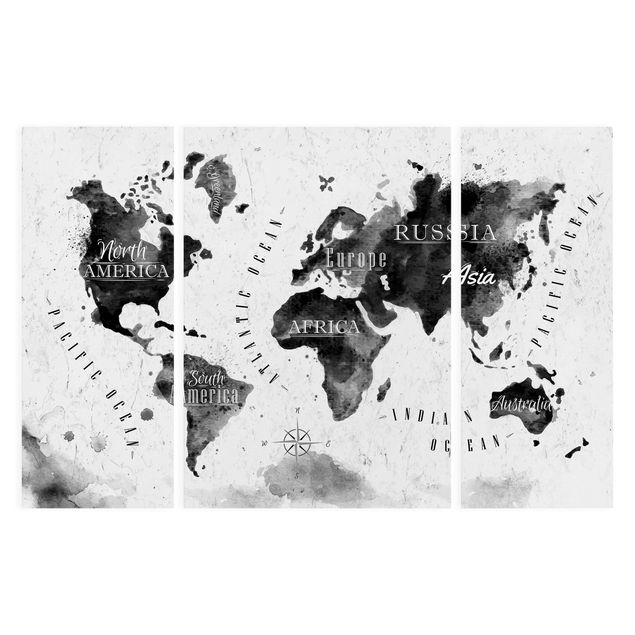 Prints black and white World Map Watercolour Black