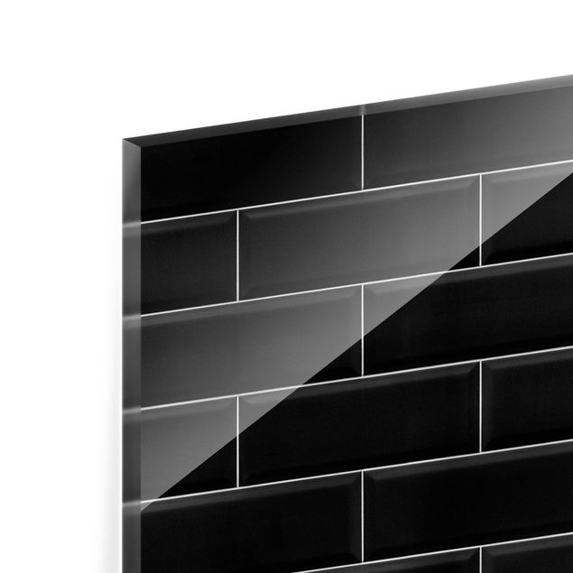 Glass Splashback - Ceramic Tiles Black - Landscape 2:3