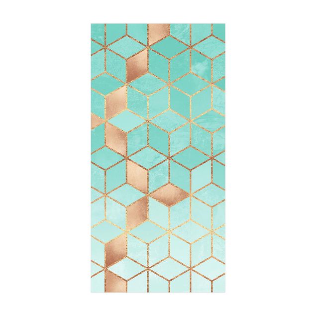 3d rugs Turquoise White Golden Geometry