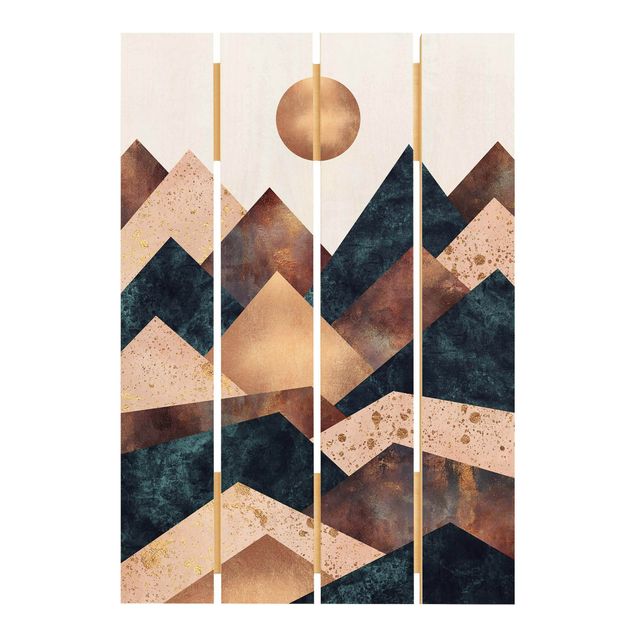 Prints on wood Geometric Mountains Bronze