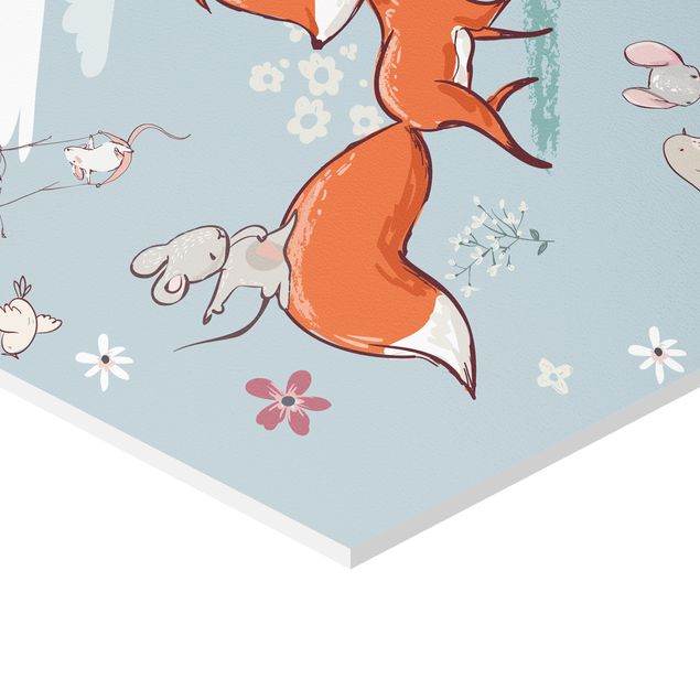 Navy wall art Fox And His Friends