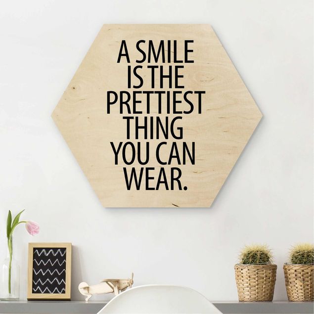 Wood prints sayings & quotes A Smile Is The Prettiest Thing Sans Serif