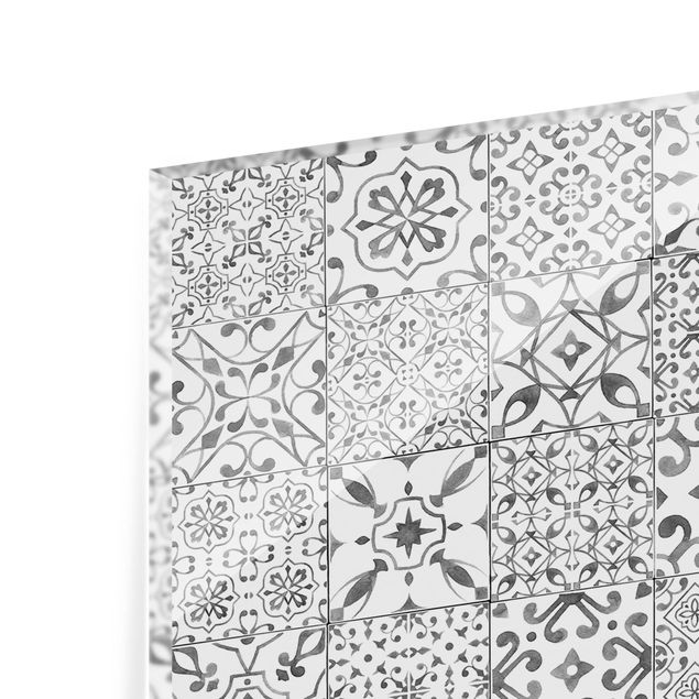 Glass Splashback - Pattern Tiles Gray White - Panoramic