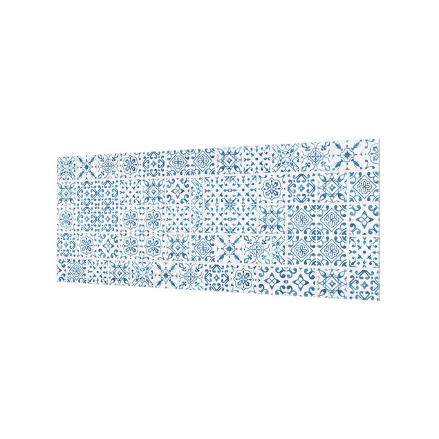 Glass Splashback - Tile pattern Blue White - Panoramic