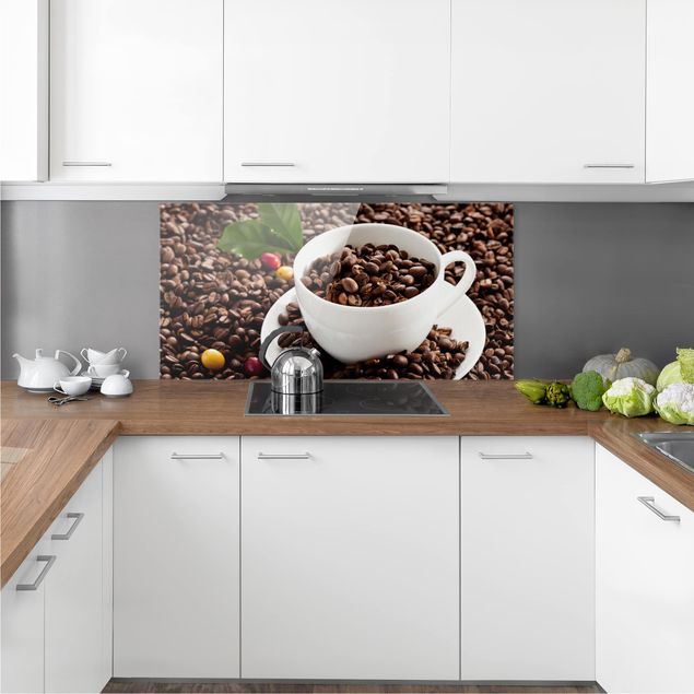 Glass splashback baking and coffee Coffee Cup With Roasted Coffee Beans