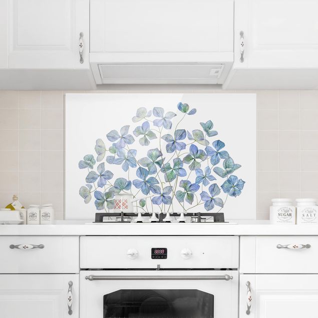 Glass splashback kitchen flower Blue Hydrangea Flowers