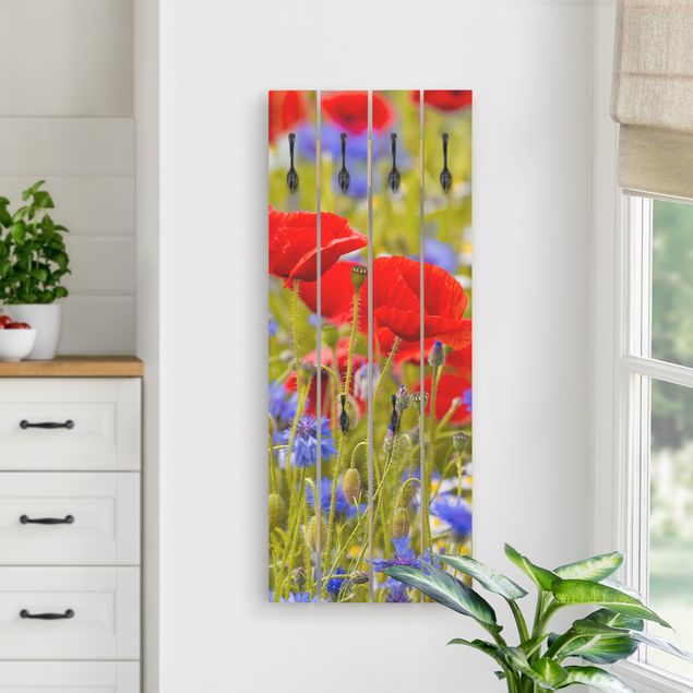 Wall mounted coat rack flower Summer Meadow With Poppies And Cornflowers