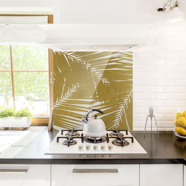 Glass splashback kitchen flower View Through Golden Palm Leaves