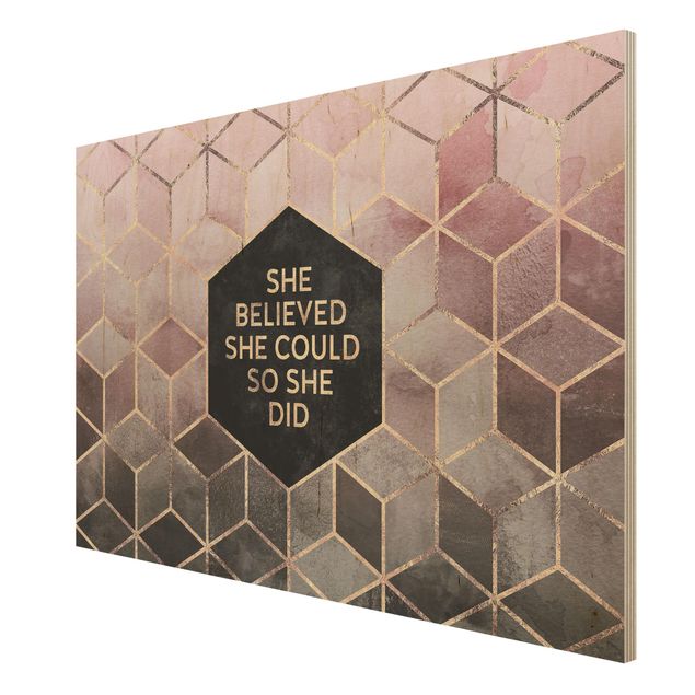 Wood prints sayings & quotes She Believed She Could Rosé Gold
