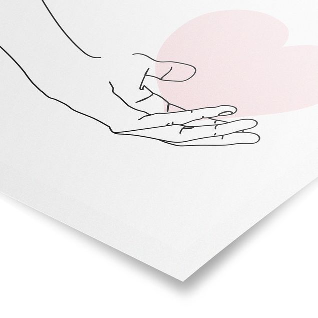 Prints pink Hand With Heart Line Art