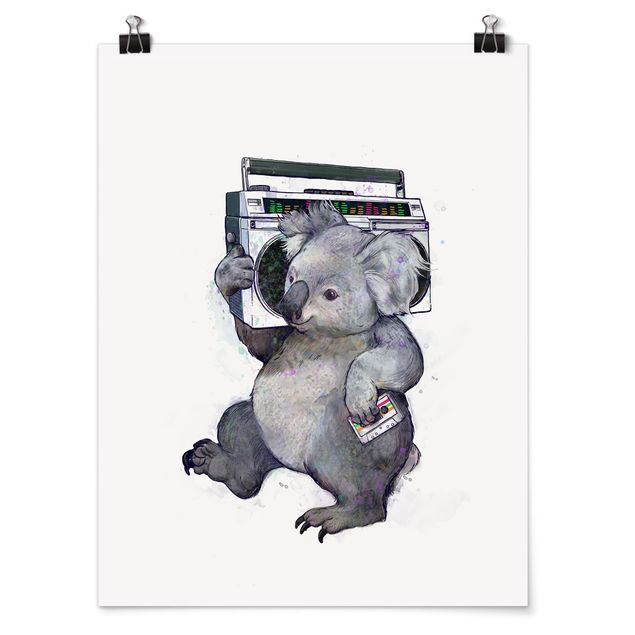 Art posters Illustration Koala With Radio Painting