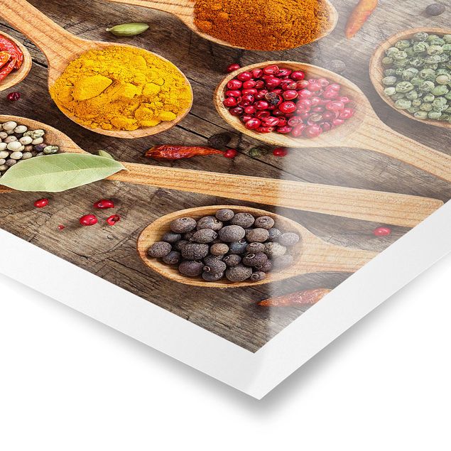 Poster print Spices On Wooden Spoon