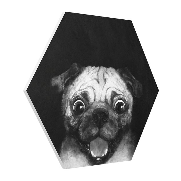 Animal wall art Illustration Dog Pug Painting On Black And White