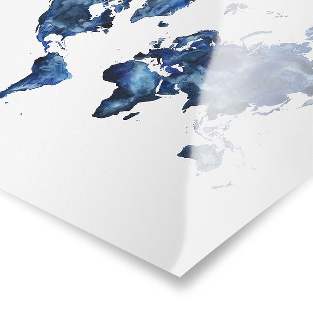 Prints blue Water World Map Light